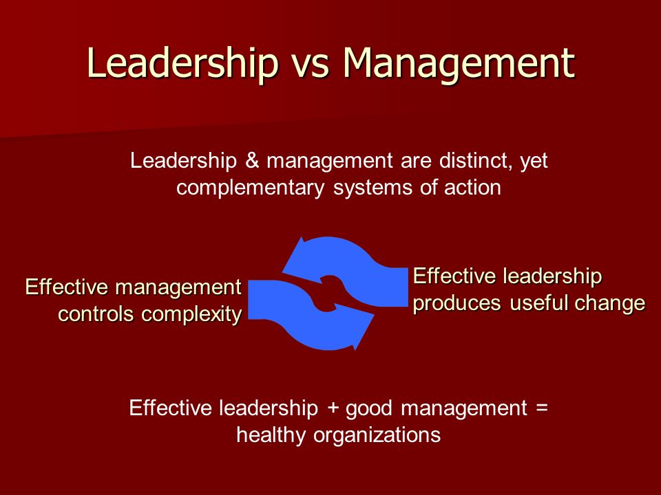 Leadership and management are two distinctive and complementary systems of action